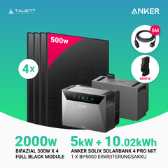2000W Balkonkraftwerk mit Speicher - 4x 500W Full Black bifazial & Anker Solix Solarbank 4 Pro