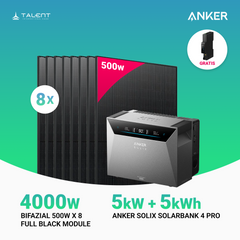 4000W Balkonkraftwerk mit Speicher - 8x 500W Full Black bifazial & Anker Solix Solarbank 4 Pro