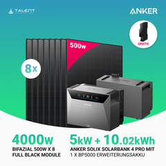 4000W Balkonkraftwerk mit Speicher - 8x 500W Full Black bifazial & Anker Solix Solarbank 4 Pro