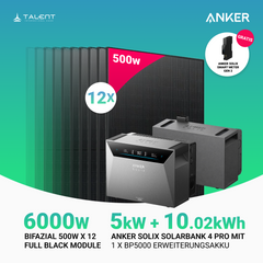 6000W Balkonkraftwerk mit Speicher - 12x 500W Full Black bifazial & Anker Solix Solarbank 4 Pro | jetzt auf Lager & sofort lieferbar