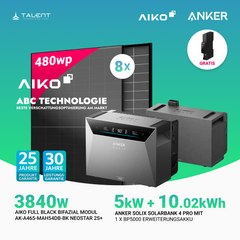 3840W Balkonkraftwerk mit Speicher - 8 × AIKO 480W Full Black bifazial & Anker SOLIX Solarbank 4 Pro