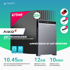 PV Komplettset 12 kWp - 22× AIKO 475W Full Black & Anker X1-H12K-T mit Speicheroption & Unterkonstruktion