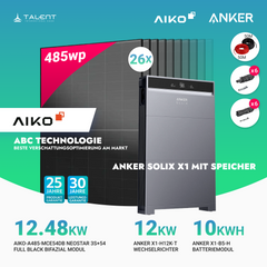 PV Komplettset 12 kWp - 26× AIKO 485W Full Black & Anker X1-H12K-T mit Speicheroption & Unterkonstruktion