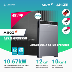 PV Komplettset 10 kWp - 22× AIKO 485W Full Black & Anker X1-H12K-T mit Speicheroption & Unterkonstruktion