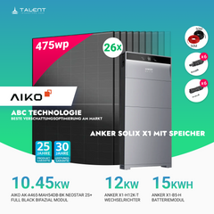 PV Komplettset 12 kWp - 26× AIKO 475W Full Black & Anker X1-H12K-T mit Speicheroption & Unterkonstruktion