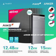 PV Komplettset 12 kWp - 26× AIKO 485W Full Black & Anker X1-H12K-T mit Speicheroption & Unterkonstruktion