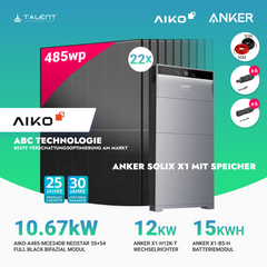 PV Komplettset 10 kWp - 22× AIKO 485W Full Black & Anker X1-H12K-T mit Speicheroption & Unterkonstruktion