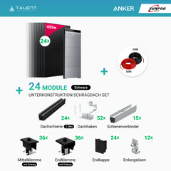 PV Komplettset 12 kWp - 24 × SunPro Power 455W N-Typ Bifacial Full Black Glas-Glas Module & Anker X1-H12K-T mit Speicheroption & Unterkonstruktion