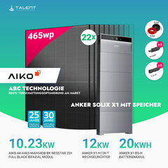 PV Komplettset 12 kWp - 22 × AIKO 465W Full Black & Anker X1-H12K-T mit Speicheroption & Unterkonstruktion