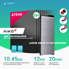 PV Komplettset 12 kWp - 26× AIKO 475W Full Black & Anker X1-H12K-T mit Speicheroption & Unterkonstruktion
