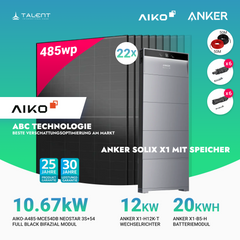 PV Komplettset 10 kWp - 22× AIKO 485W Full Black & Anker X1-H12K-T mit Speicheroption & Unterkonstruktion