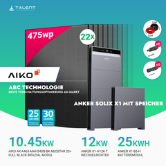 PV Komplettset 12 kWp - 22× AIKO 475W Full Black & Anker X1-H12K-T mit Speicheroption & Unterkonstruktion
