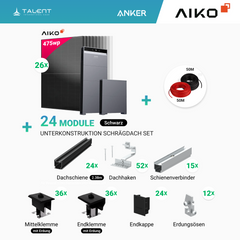 PV Komplettset 12 kWp - 26× AIKO 475W Full Black & Anker X1-H12K-T mit Speicheroption & Unterkonstruktion