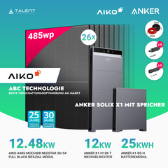 PV Komplettset 12 kWp - 26× AIKO 485W Full Black & Anker X1-H12K-T mit Speicheroption & Unterkonstruktion