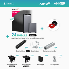 PV Komplettset 10 kWp - 22× AIKO 485W Full Black & Anker X1-H12K-T mit Speicheroption & Unterkonstruktion