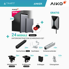 PV Komplettset 12 kWp - 26 × AIKO 465W Full Black & Anker X1-H12K-T mit Speicheroption & Unterkonstruktion  ( ab 10kwh Anker SOLIX V1 Smartes Ladegerät gratis )