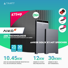 PV Komplettset 12 kWp - 26× AIKO 475W Full Black & Anker X1-H12K-T mit Speicheroption & Unterkonstruktion