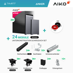 PV Komplettset 12 kWp - 26× AIKO 475W Full Black & Anker X1-H12K-T mit Speicheroption & Unterkonstruktion
