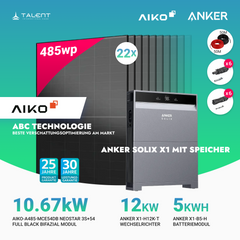 PV Komplettset 10 kWp - 22× AIKO 485W Full Black & Anker X1-H12K-T mit Speicheroption & Unterkonstruktion