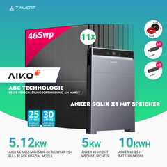 PV Komplettset 5 kWp - 11 × AIKO 465W Full Black & Anker X1-H5K-T mit Speicheroption & Unterkonstruktion