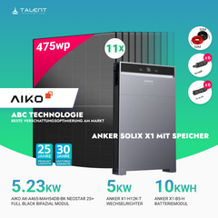 PV Komplettset 5 kWp - 11 × AIKO 475W Full Black & Anker X1-H5K-T mit Speicheroption & Unterkonstruktion