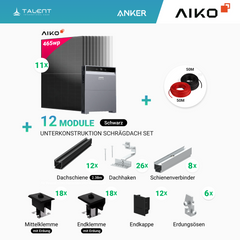 PV Komplettset 5 kWp - 11 × AIKO 465W Full Black & Anker X1-H5K-T mit Speicheroption & Unterkonstruktion