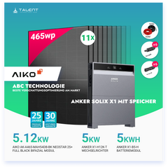 PV Komplettset 5 kWp - 11 × AIKO 465W Full Black & Anker X1-H5K-T mit Speicheroption & Unterkonstruktion