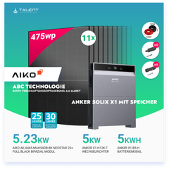 PV Komplettset 5 kWp - 11 × AIKO 475W Full Black & Anker X1-H5K-T mit Speicheroption & Unterkonstruktion