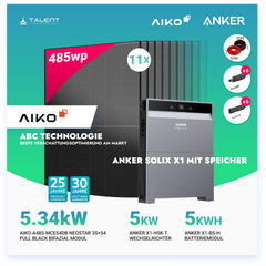 PV Komplettset 5 kWp - 11 × AIKO 485W Full Black & Anker X1-H5K-T mit Speicheroption & Unterkonstruktion