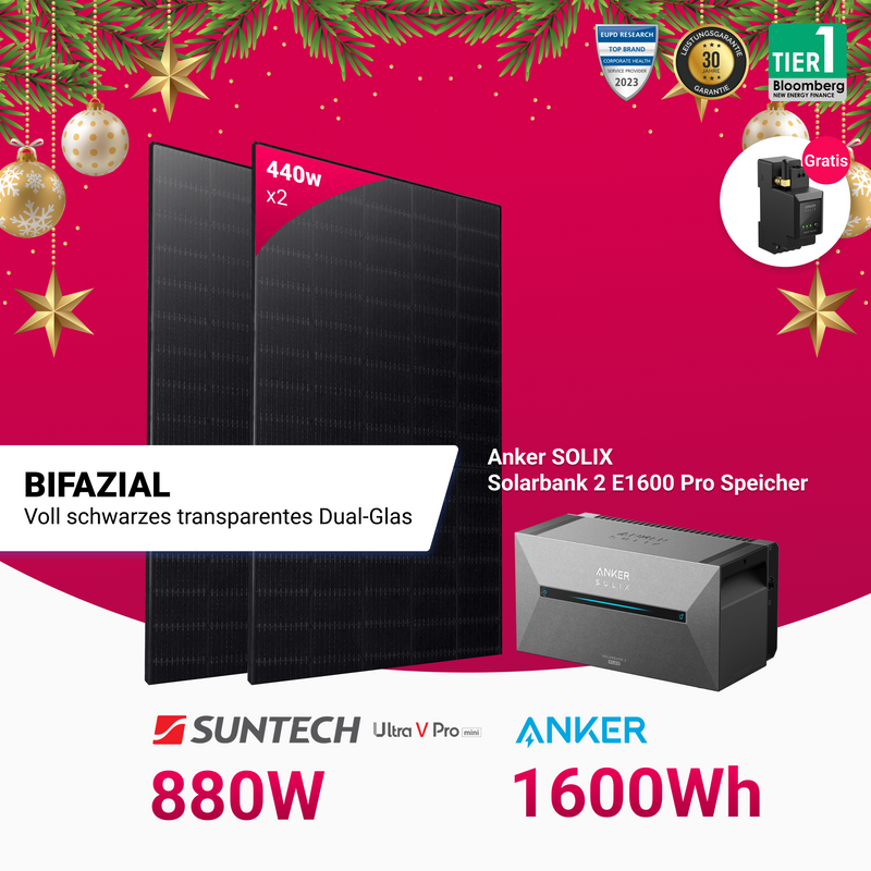 Bifaziales Balkonkraftwerk mit Anker Solarbank 2 E1600 Pro und 880W Module