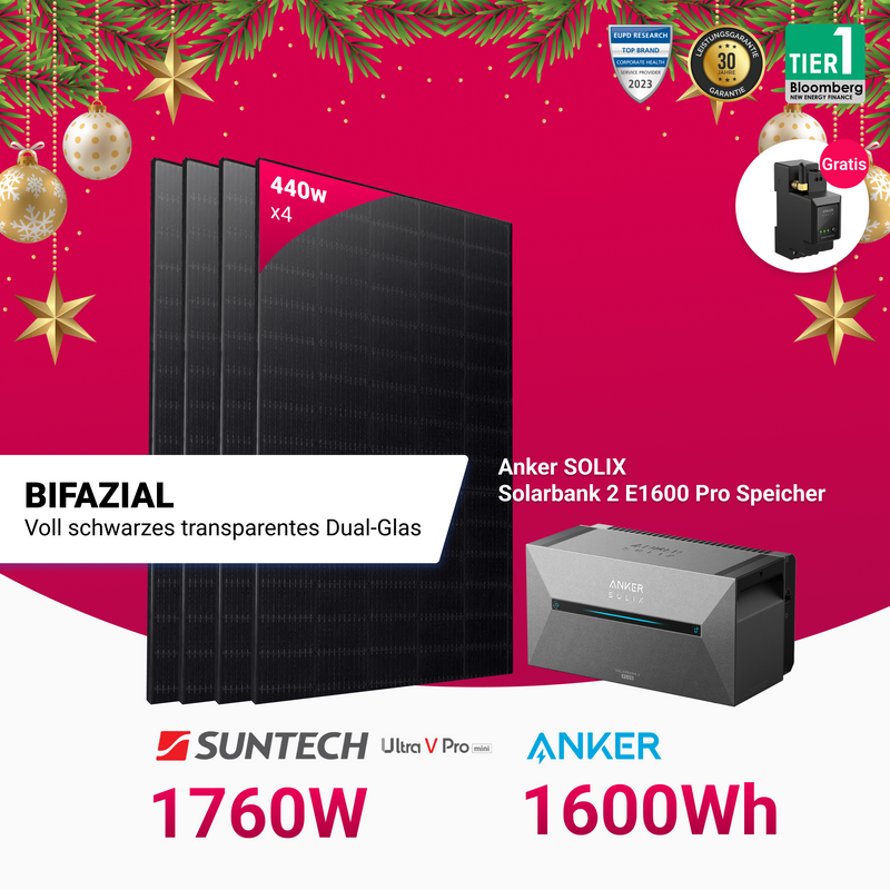 Bifaziales Balkonkraftwerk mit Anker Solarbank 2 E1600 Pro und 1760W Module