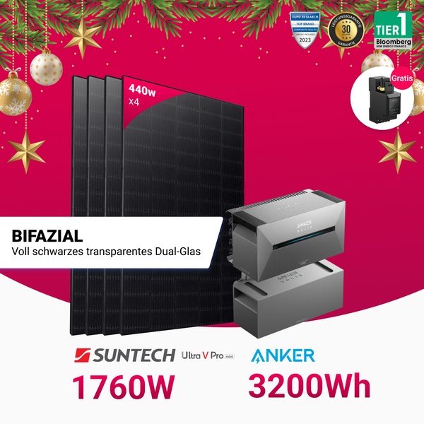 Bifaziales Balkonkraftwerk mit Anker Solarbank 2 E1600 Pro und 1760W Module