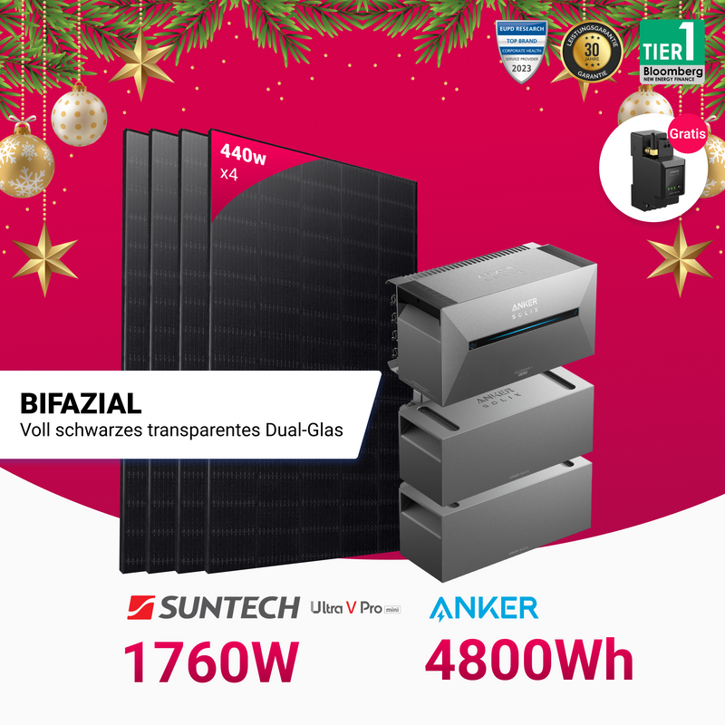 Bifaziales Balkonkraftwerk mit Anker Solarbank 2 E1600 Pro und 1760W Module