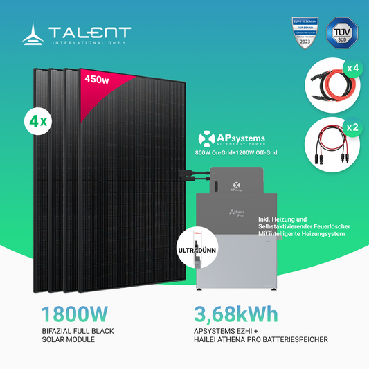 APsystems EZHI Balkonkraftwerk 2025: Apsystems EZHI + Hailei Athena Pro Serie + 1800W Bifacial Glas Full Black PV Module