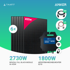 Balkonkraftwerk 2730W (6 x 455W) Bifacial Glas PV Modul Full Black + 1800W EZ1D Apsystems Wechselrichter