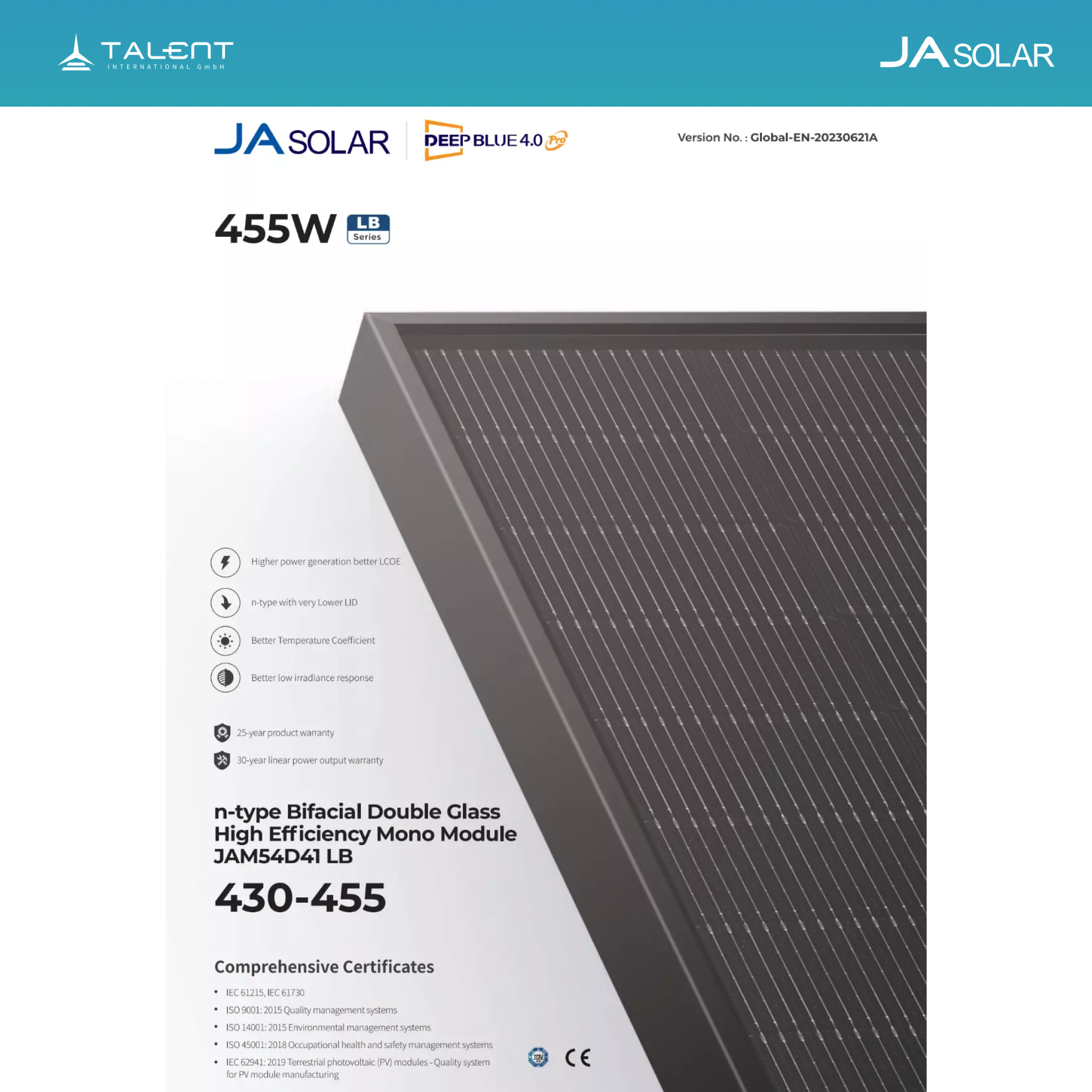 JA Solar 440W JAM54D41-440/LB Bifacial Glas PV Modul Full Black