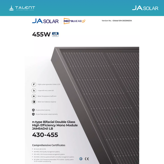 Ja Solar 450W JAM54D41 LB Bifacial Glas PV Modul Full Black