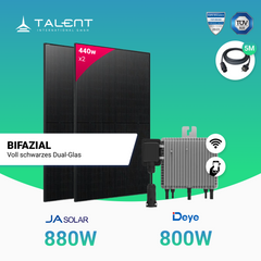 Balkonkraftwerk 880W JASolar Bifacial Glas PV Modul Full Black / 800W Deye Wechselrichter