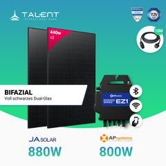 Balkonkraftwerk 880W JASolar Bifacial Glas PV Modul Full Black / 800W EZ1-M Apsystem Wechselrichter