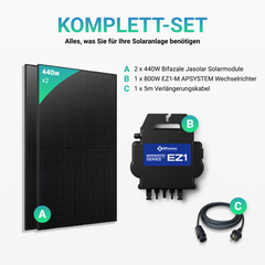 Balkonkraftwerk 880W JASolar Bifacial Glas PV Modul Full Black / 800W EZ1-M Apsystem Wechselrichter