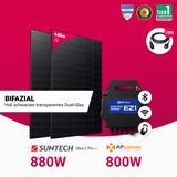 BALKONKRAFTWERK 880W Suntech Bifazial Dual-Glas Voll Schwarz transparent Topcon MODULE/ 800W EZ1-M Apsystem Wechselrichter