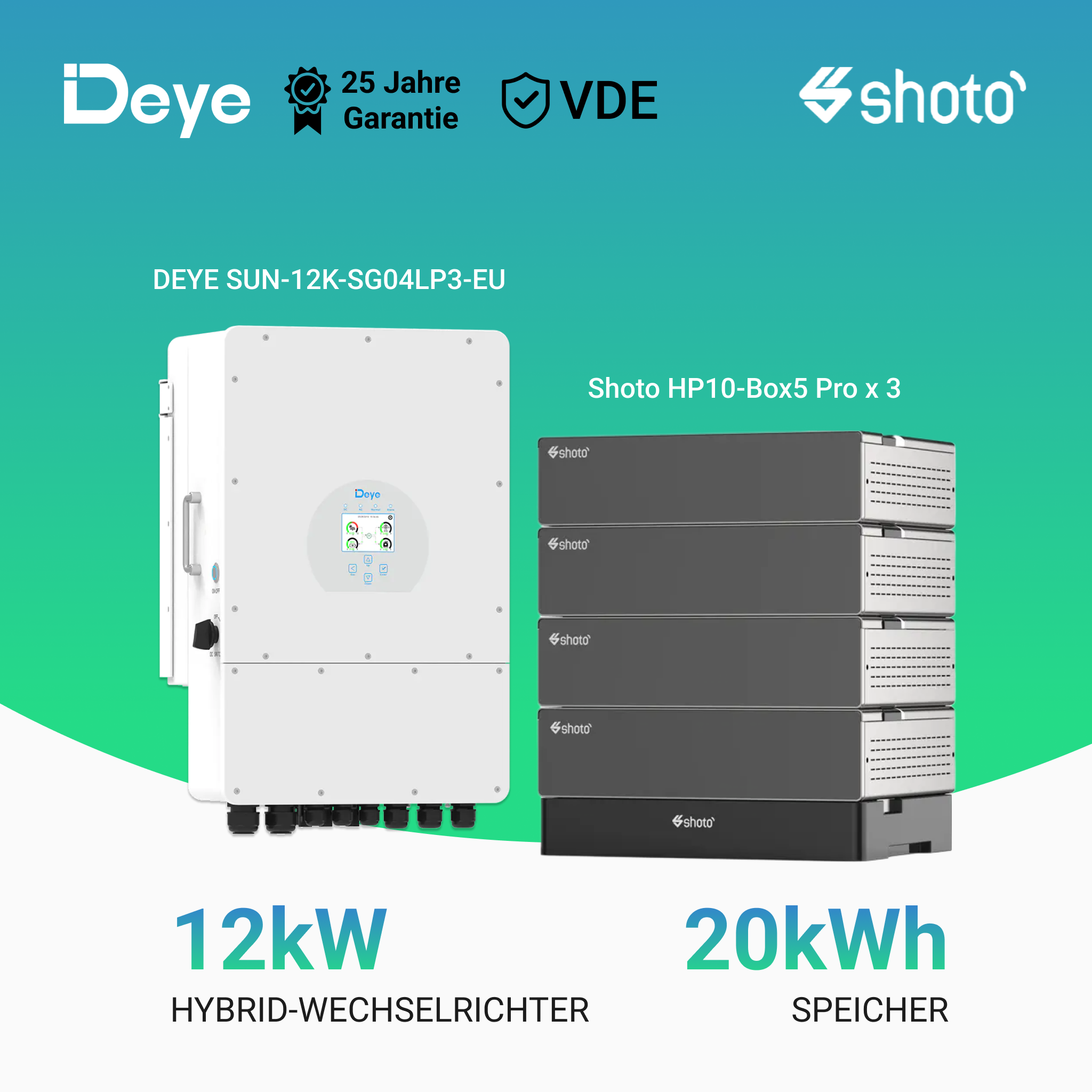 DEYE SUN-SG04LP3 10kW/12kW Hybrid-Wechselrichter mit 5/10/15/20kWh Batteriepeicher