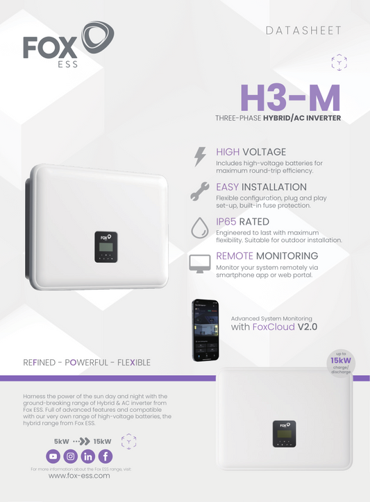 Fox ESS H3-10.0-M ver. 2025 10kW Hybrid Wechselrichter 3-phasig inkl. Wifi-Modul & Energiezähler