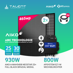 930W Balkonkraftwerk - 2× AIKO 465W Full Black + 800W EZ1-M Apsystem Wechselrichter (Optional mit APmeter Smart Meter)