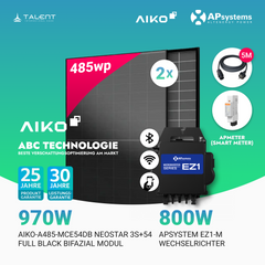 970W Balkonkraftwerk - 2× AIKO 485W Full Black + 800W EZ1-M Apsystem Wechselrichter (Optional mit APmeter Smart Meter)