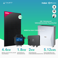 APsystems EZHI + EZ1D Set: Insel- & Hybrid-System + 5kWh Speicher + 4400W / 4500W Bifacial Glas Full Black PV Module + AC Leistung 2800W