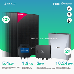 APsystems EZHI + EZ1D Set – Hybrid & Insel-System mit 5 kWh / 10 kWh Speicher + 5400W (12 x 450W) Bifazial Full Black PV Modulen, AC 2800W