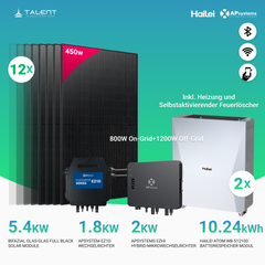 APsystems EZHI + EZ1D Set – Hybrid & Insel-System mit 5 kWh / 10 kWh Speicher + 5400W (12 x 450W) Bifazial Full Black PV Modulen, AC 2800W