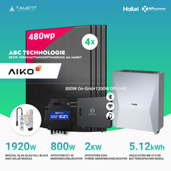 APsystems EZHI + EZ1M Set: Insel- & Hybrid-System + 5 kWh / 10 kWh Speicher + 1920W (4×480W) Aiko Bifacial Glas Full Black Modulen + AC Leistung 2800W