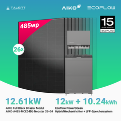 PV Komplettset 12.61 kWp - 26 × 485W Aiko Full Black & EcoFlow PowerOcean 12kW Hybrid Wechselrichter mit 10.24 / 15.36 kWh LFP-Speichersystem (inkl. BMS)